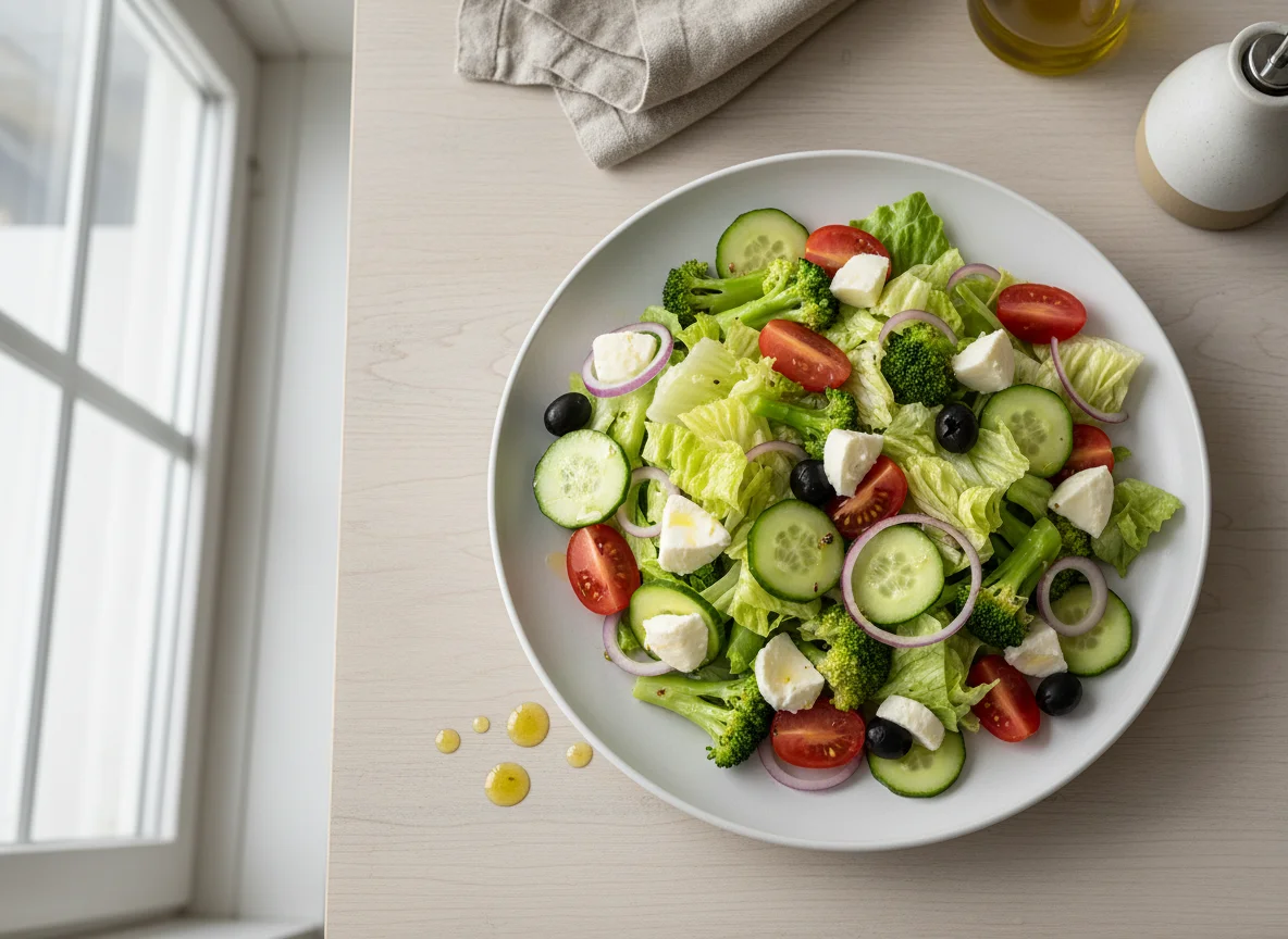 Gemischter Salat mit Mozzarella und Brokkoli photo