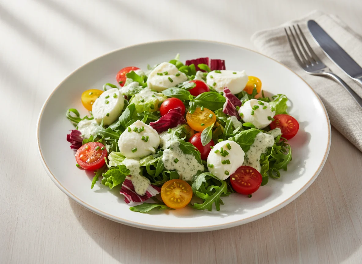 Gemischter Salat mit Mozzarella und Cherrytomaten photo
