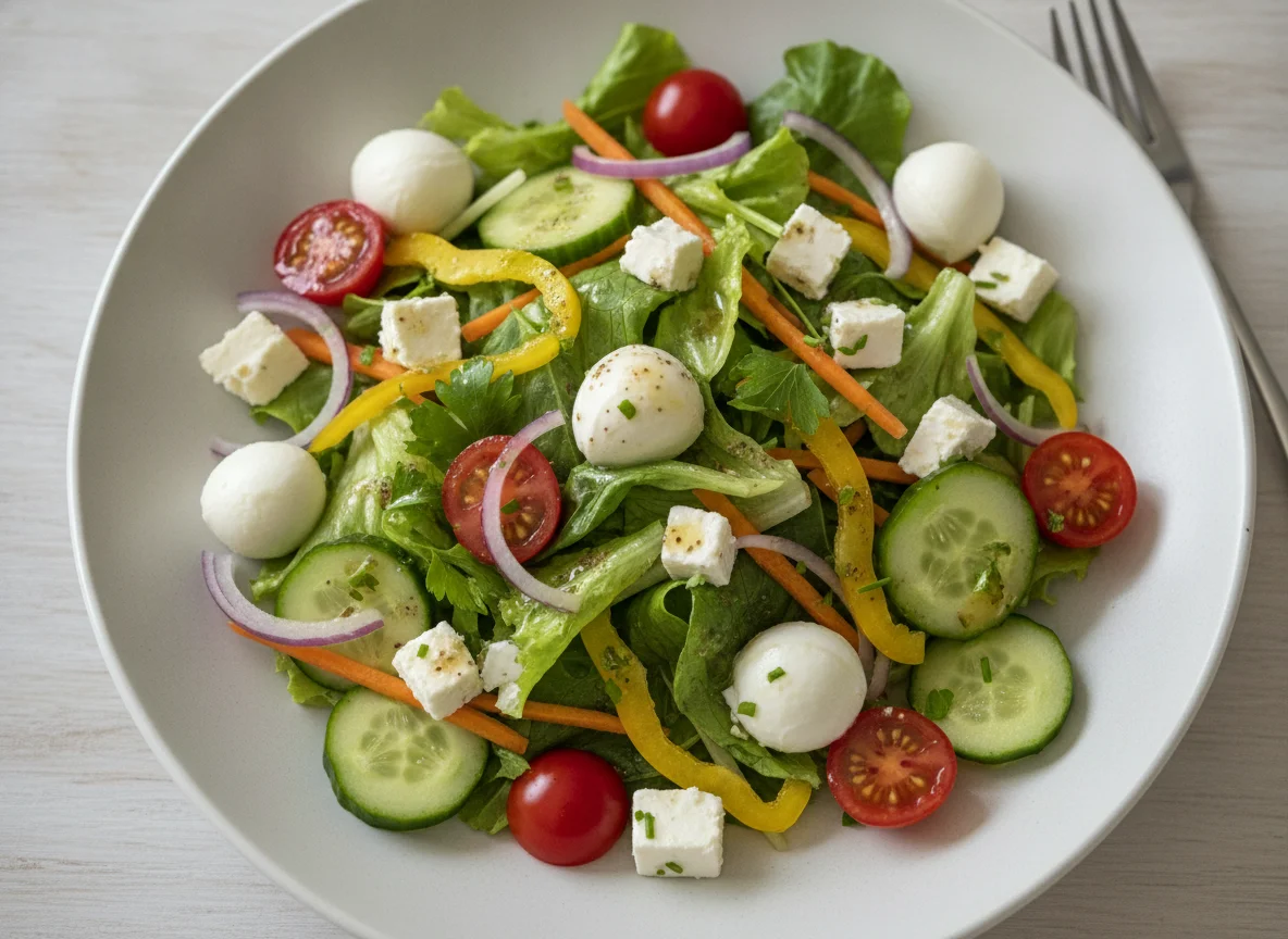 Gemischter Salat mit Mozzarella und Feta photo
