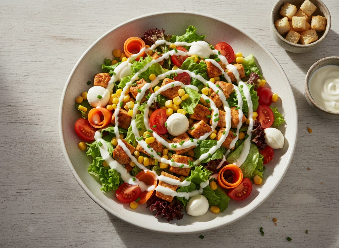 Gemischter Salat mit Mozzarella und Hähnchen photo