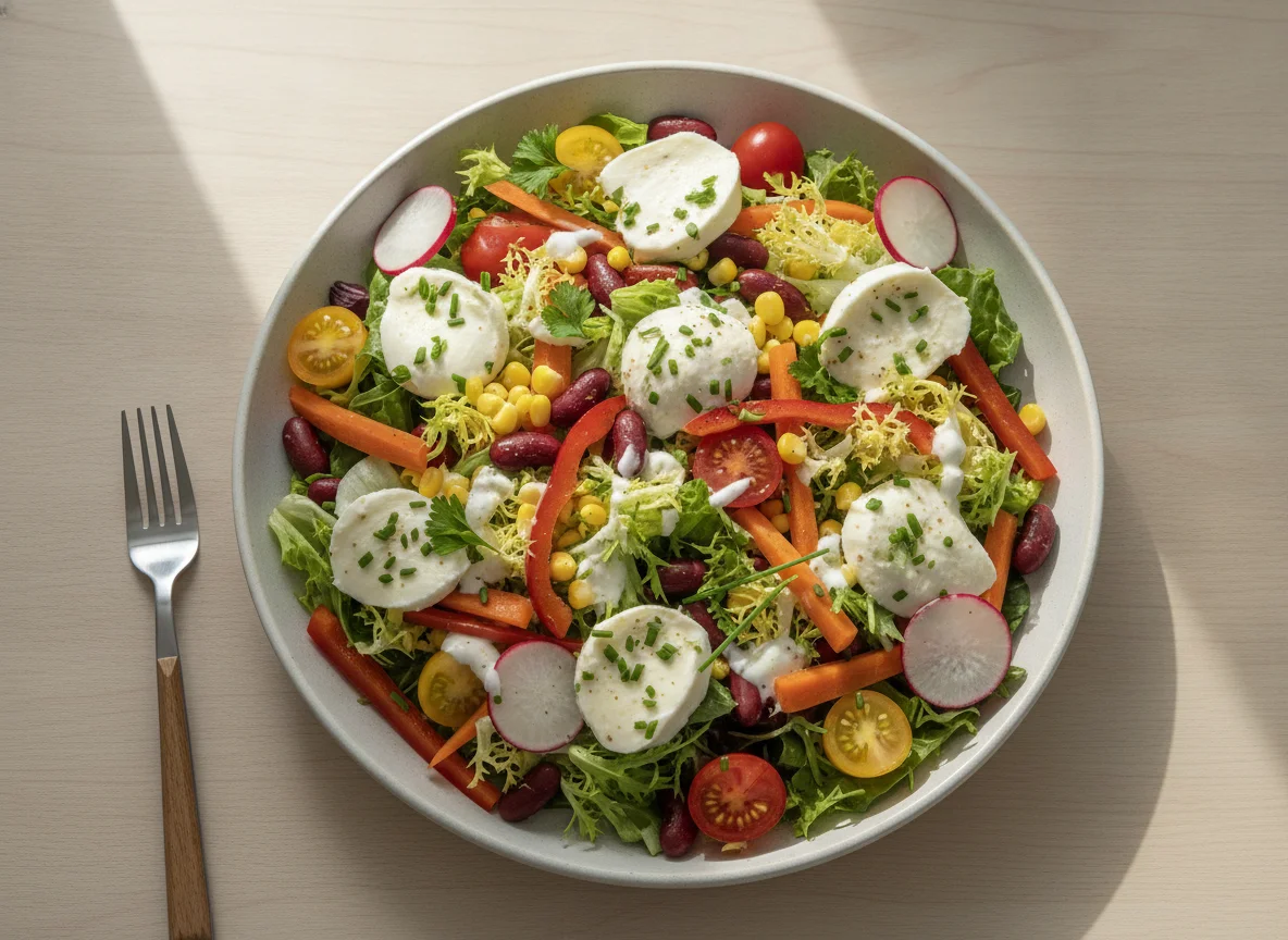 Gemischter Salat mit Mozzarella und Kidneybohnen photo