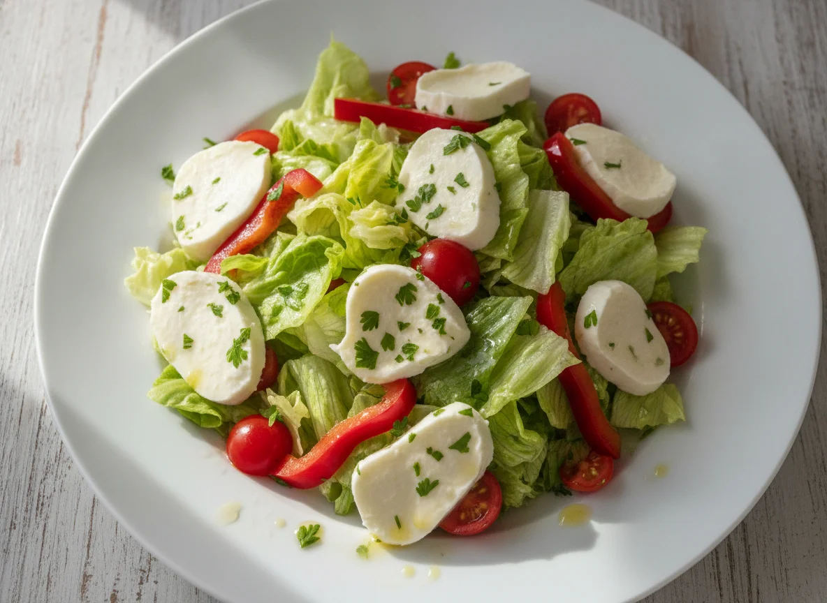 Gemischter Salat mit Mozzarella und Paprika photo