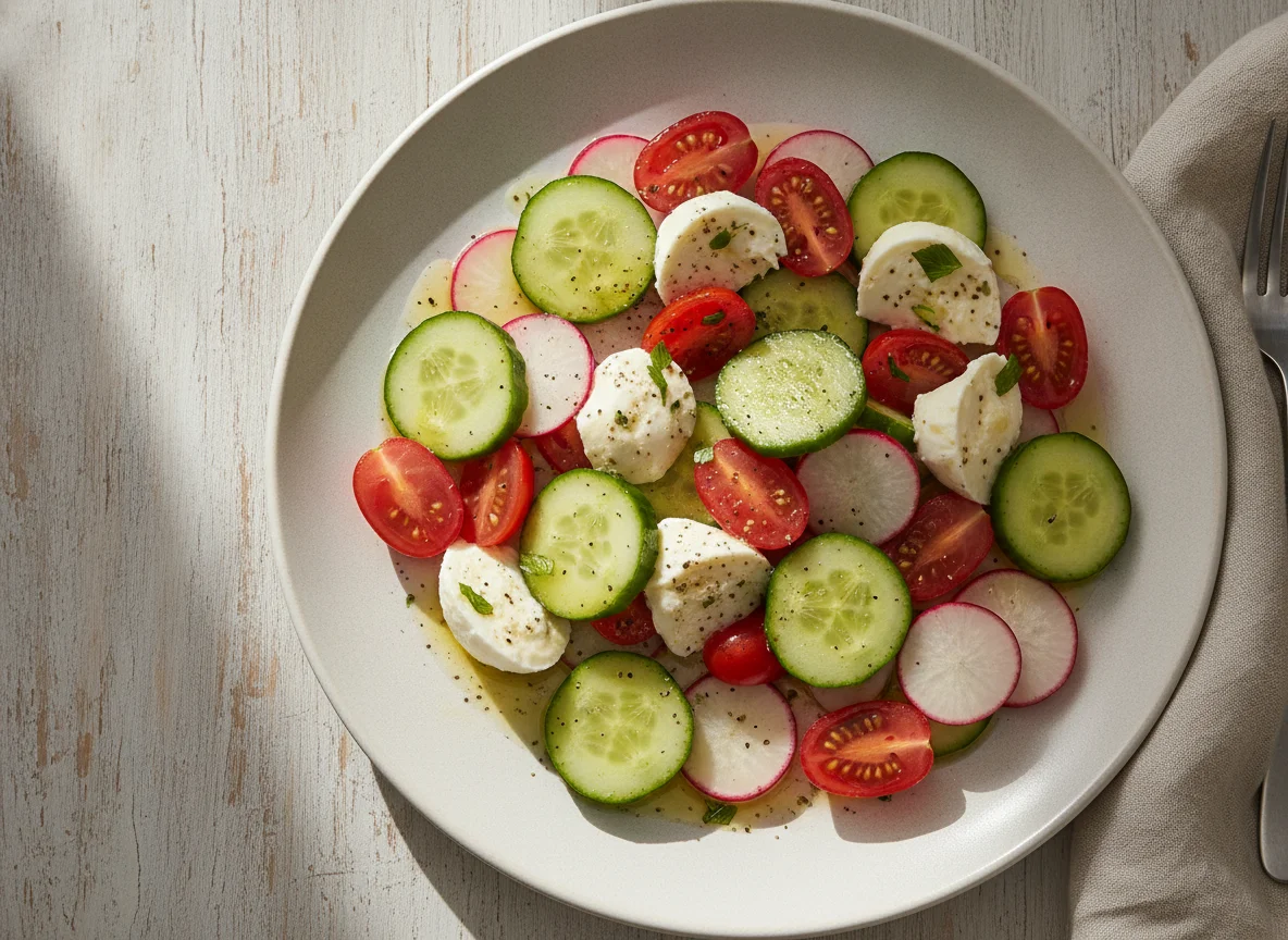 Gemischter Salat mit Mozzarella und Radieschen photo