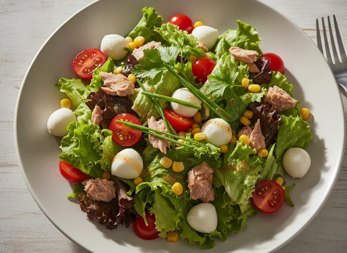 Gemischter Salat mit Mozzarella und Thunfisch photo