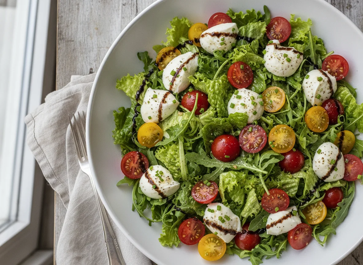 Gemischter Salat mit Mozzarella und Tomaten photo