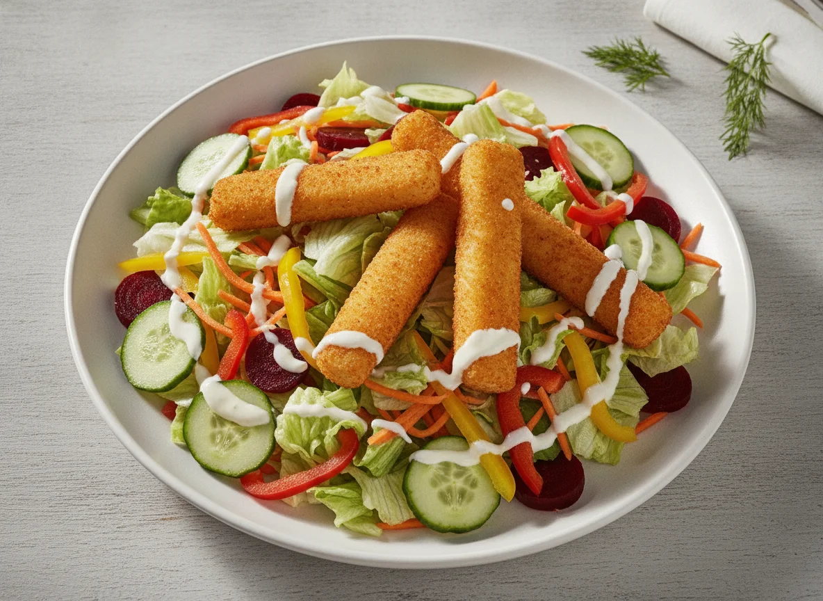 Gemischter Salat mit Mozzarella-Sticks photo
