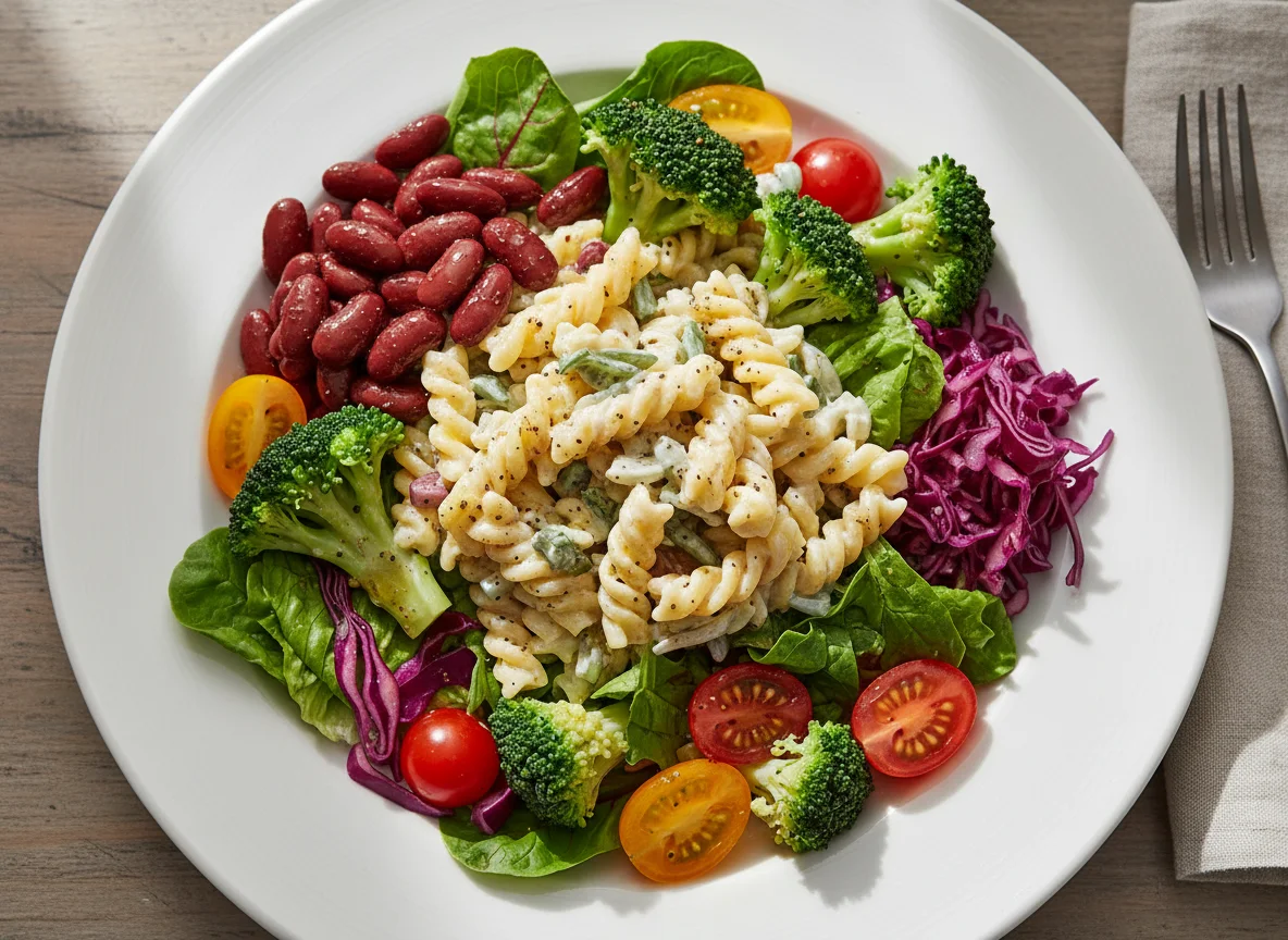 Gemischter Salat mit Nudeln und Bohnen photo