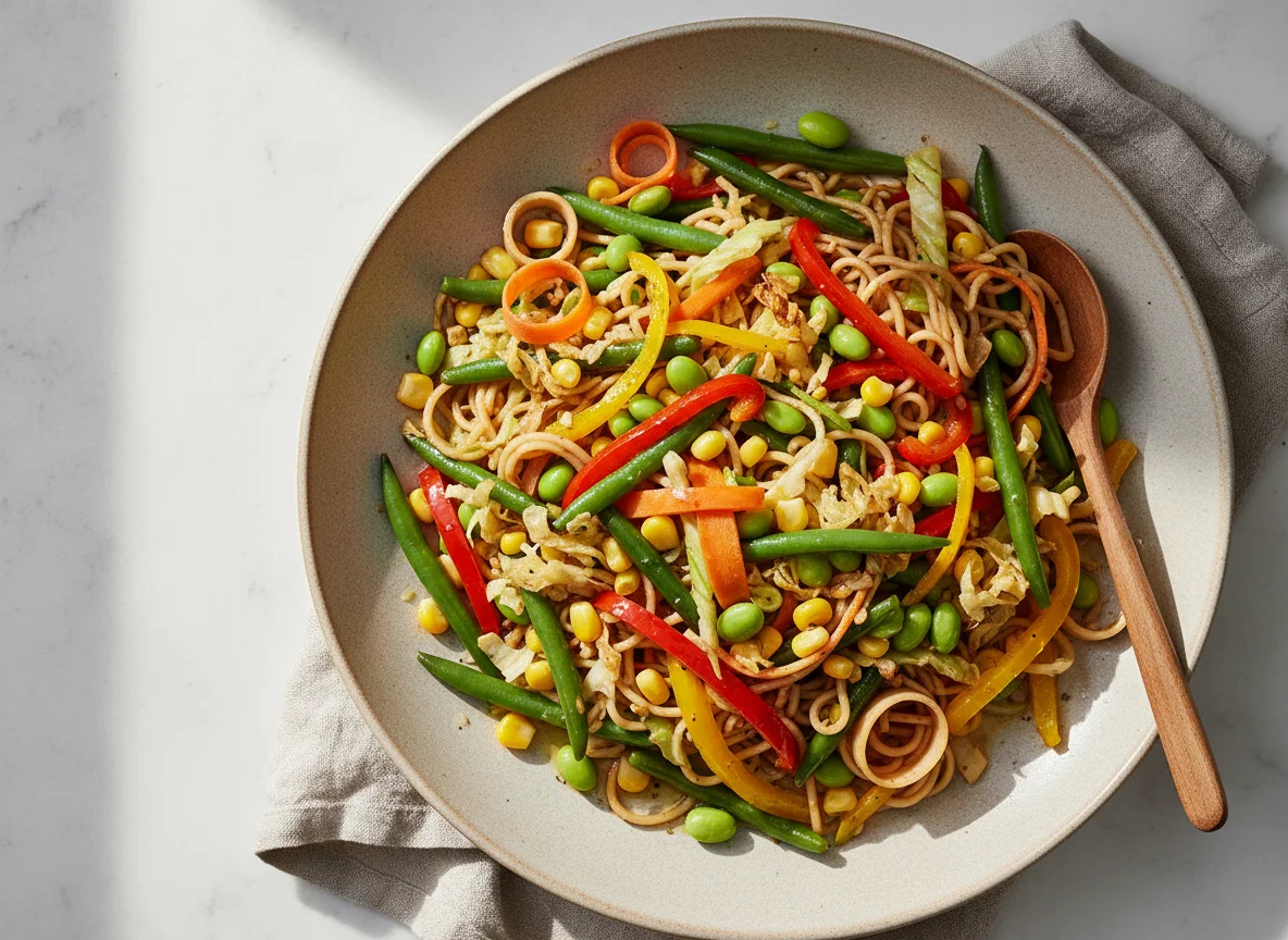 Gemischter Salat mit Nudeln und Gemüse photo