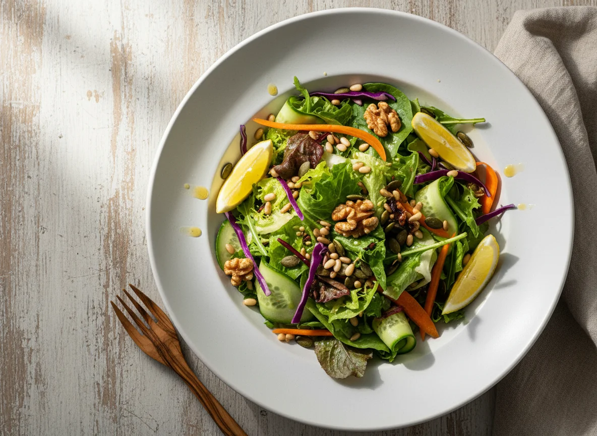 Gemischter Salat mit Nüssen und Kernen photo