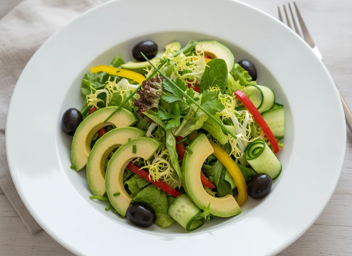 Gemischter Salat mit Oliven und Avocado photo
