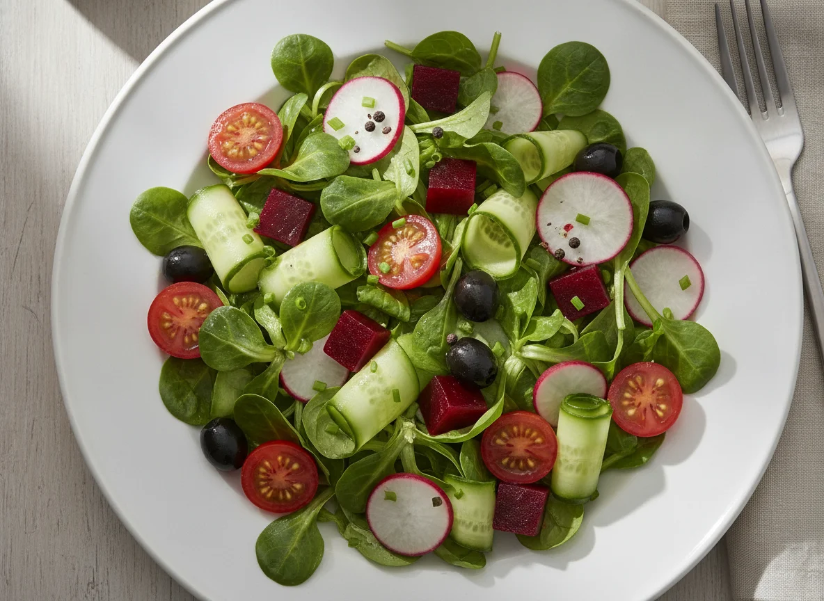 Gemischter Salat mit Oliven und Radieschen photo