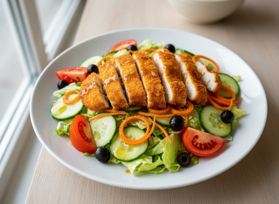 Gemischter Salat mit paniertem Hähnchen photo