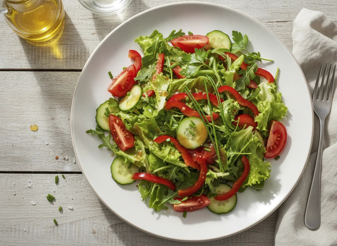 Gemischter Salat mit Paprika, Tomaten und Gurken photo