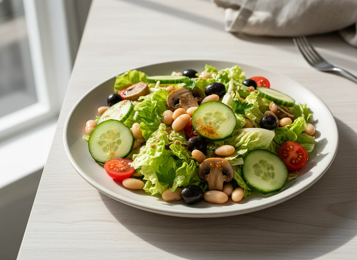Gemischter Salat mit Pilzen und Bohnen photo