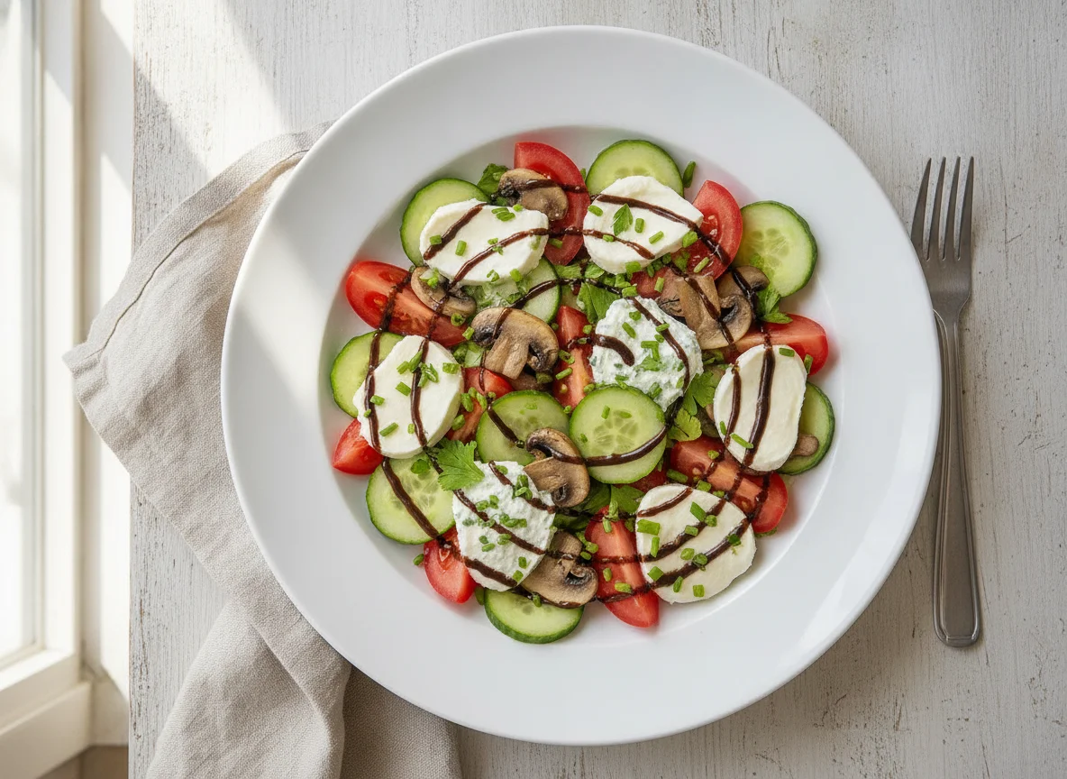 Gemischter Salat mit Pilzen und Mozzarella photo