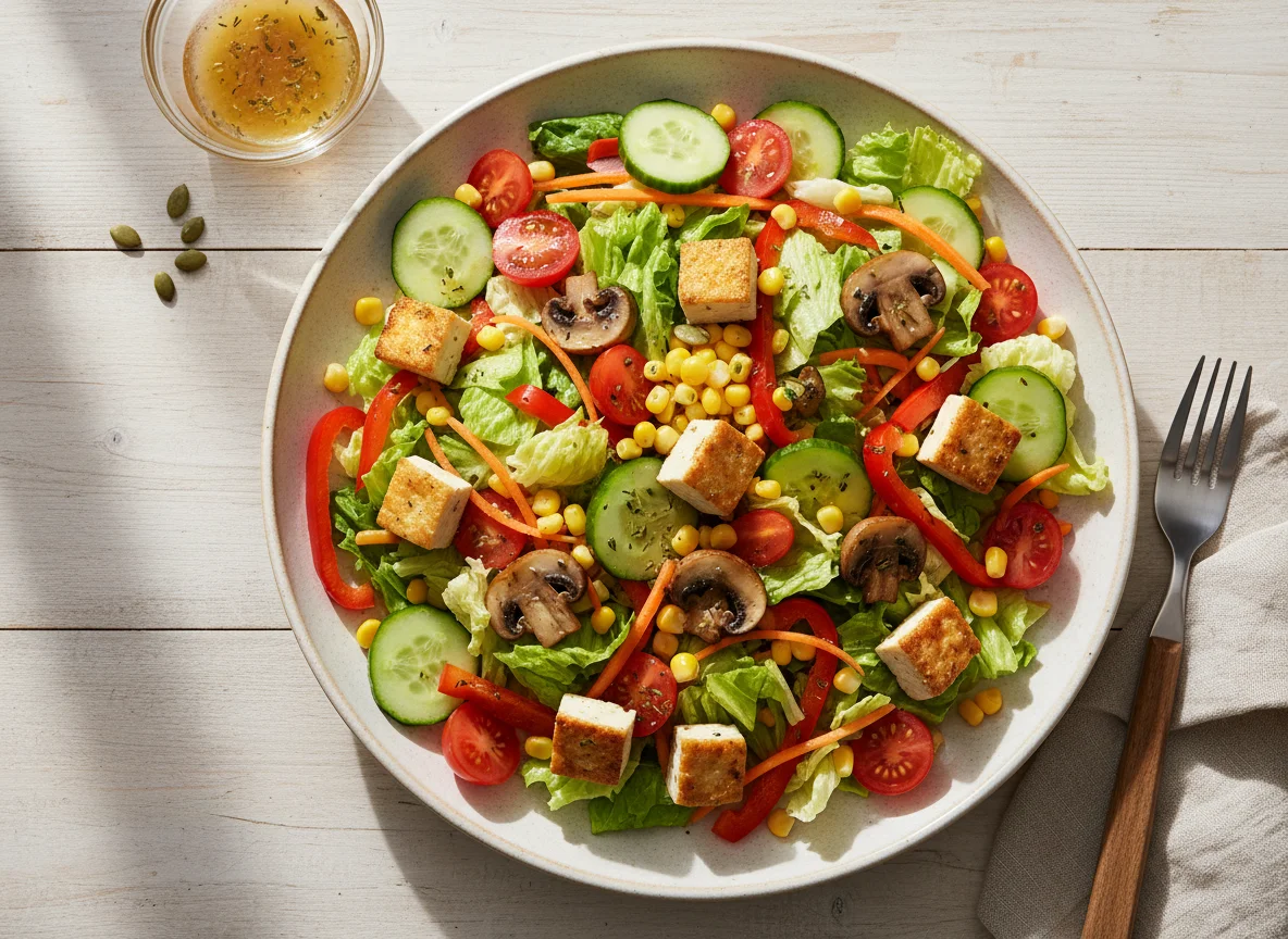 Gemischter Salat mit Pilzen und Tofu photo