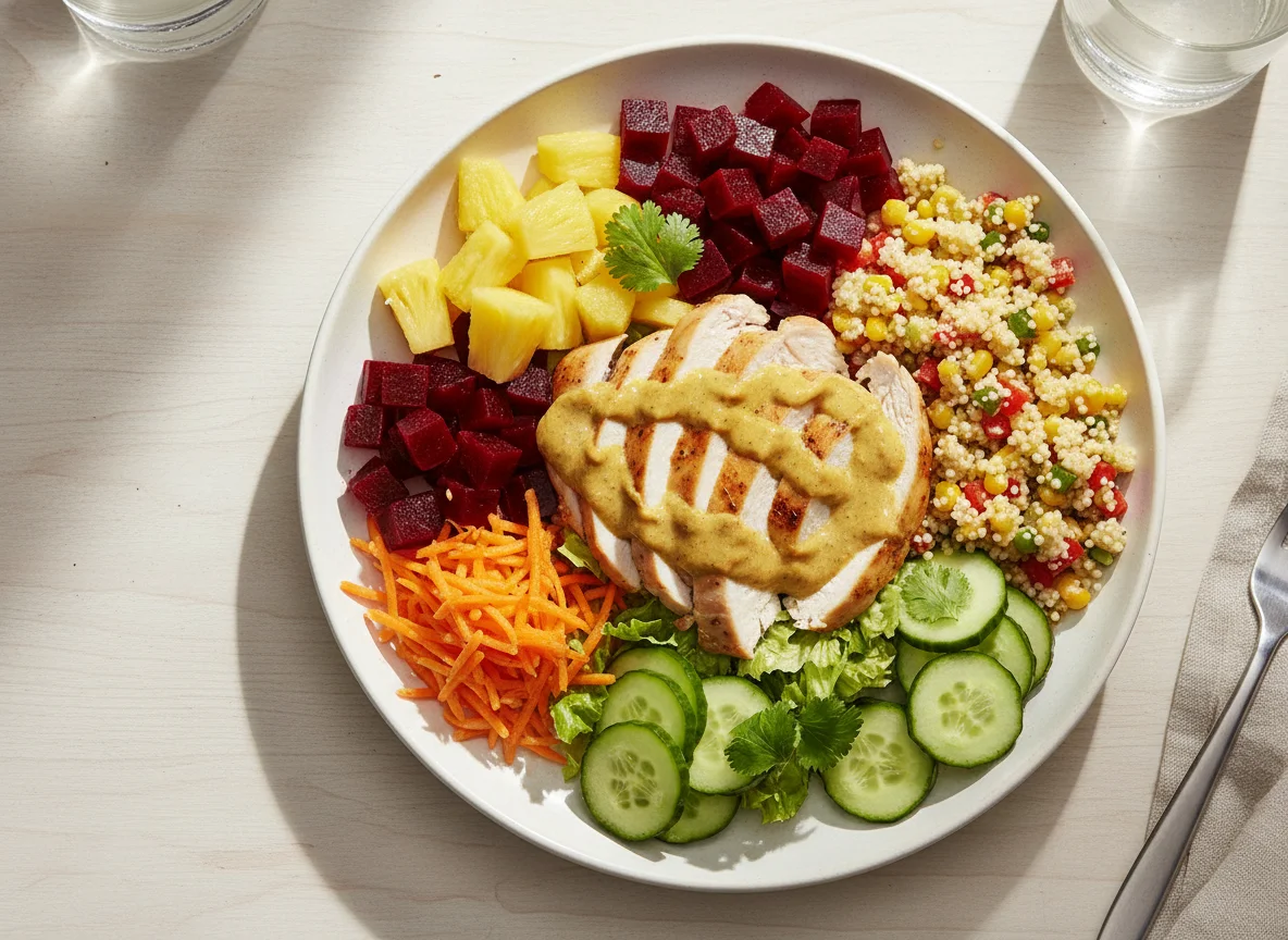 Gemischter Salat mit Poulet und Ananas photo