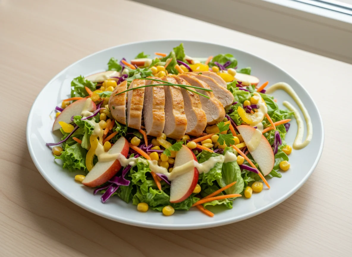 Gemischter Salat mit Poulet und Apfel photo