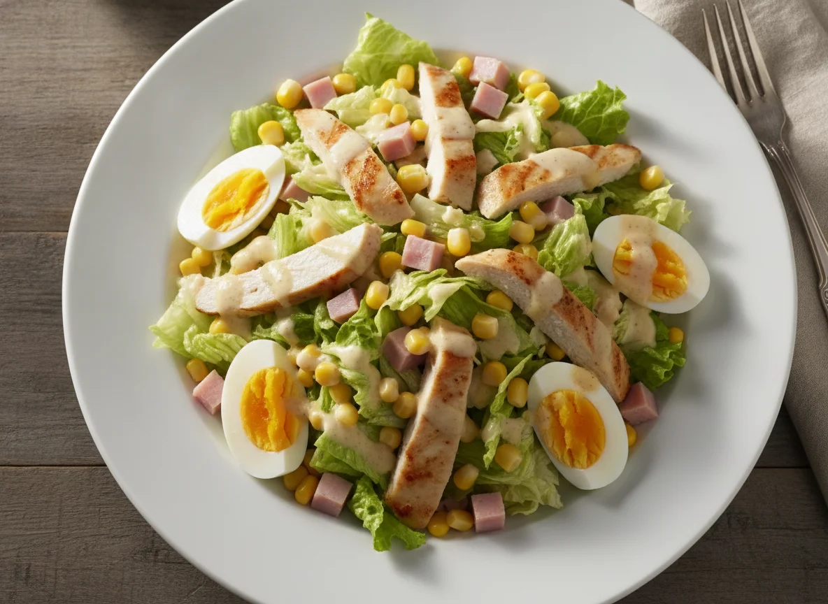 Gemischter Salat mit Poulet und Ei photo