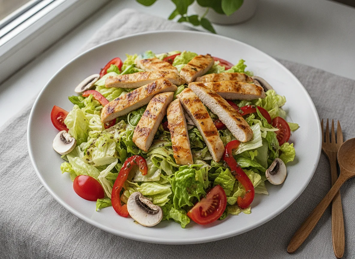 Gemischter Salat mit Pouletbruststreifen photo