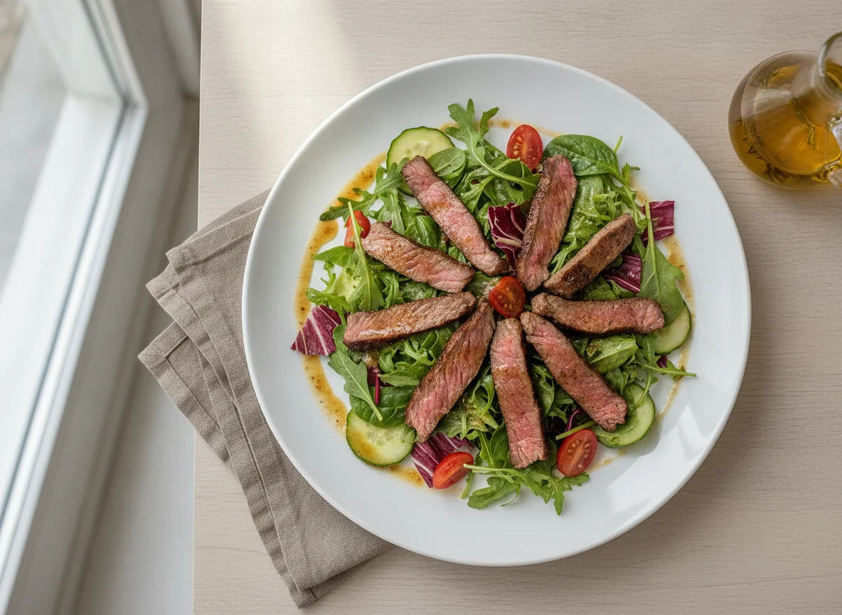 Gemischter Salat mit Rinderstreifen photo