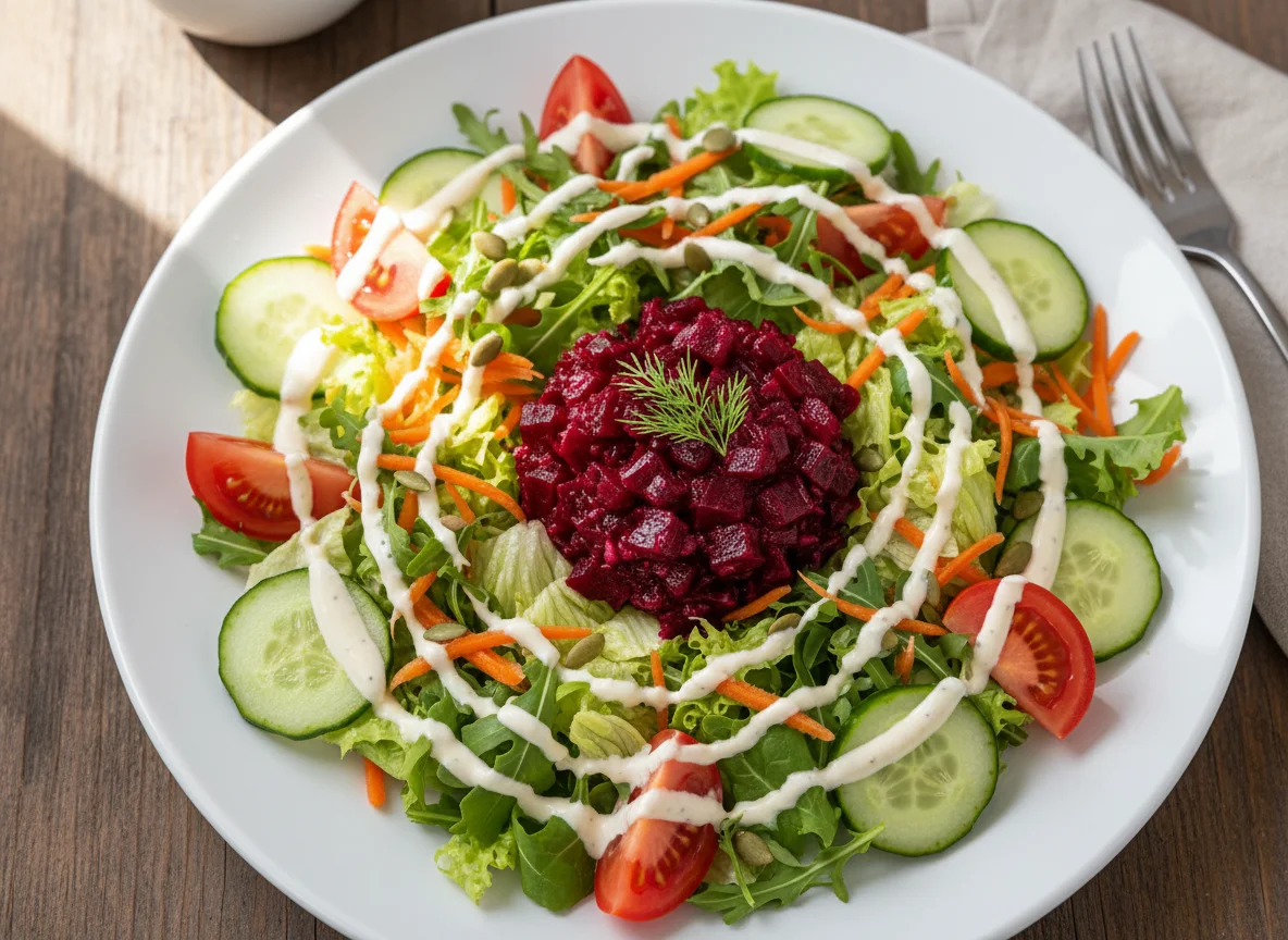 Gemischter Salat mit Rote Bete und Dressing photo