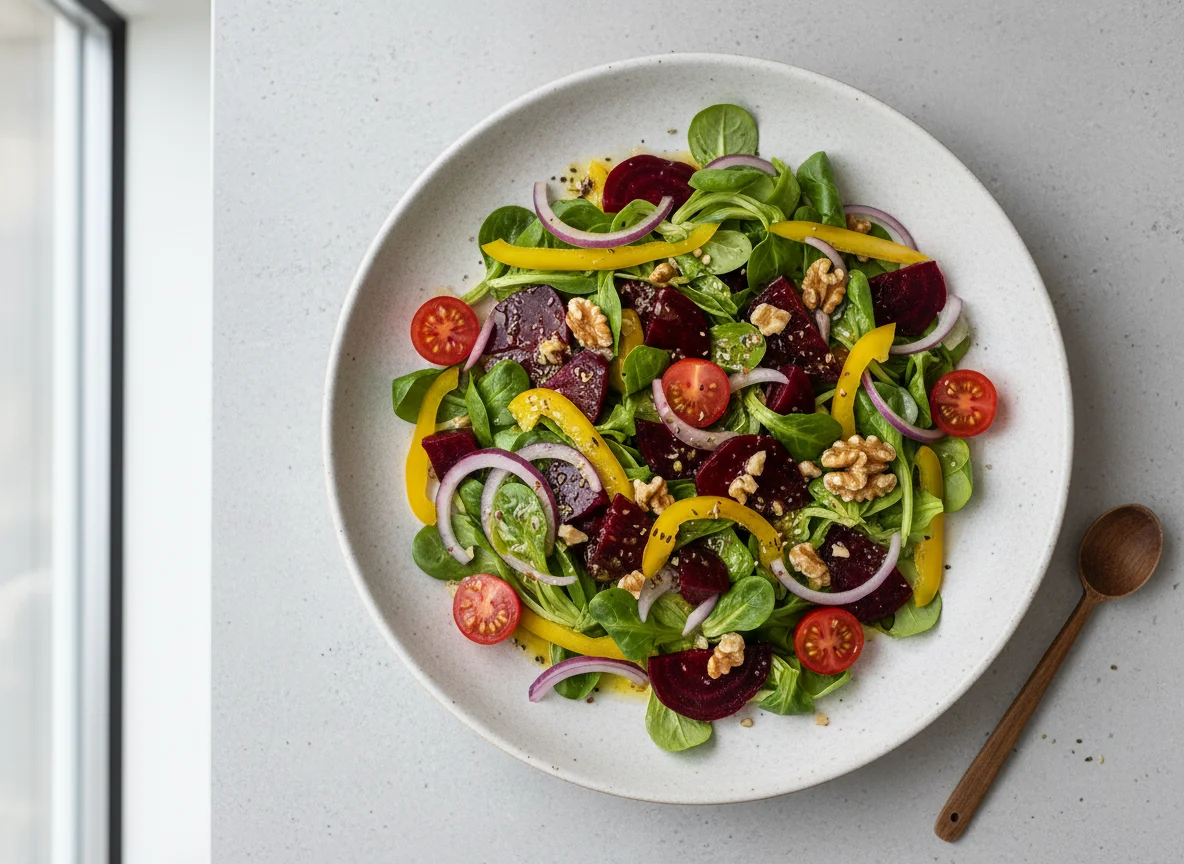 Gemischter Salat mit Roter Bete und Walnüssen photo