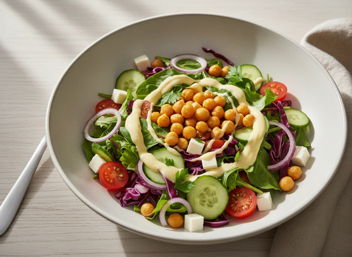 Gemischter Salat mit Rotkohl und Dressing photo