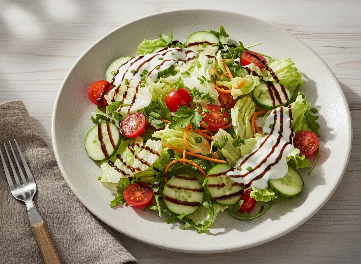 Gemischter Salat mit Rucola und Dressing photo
