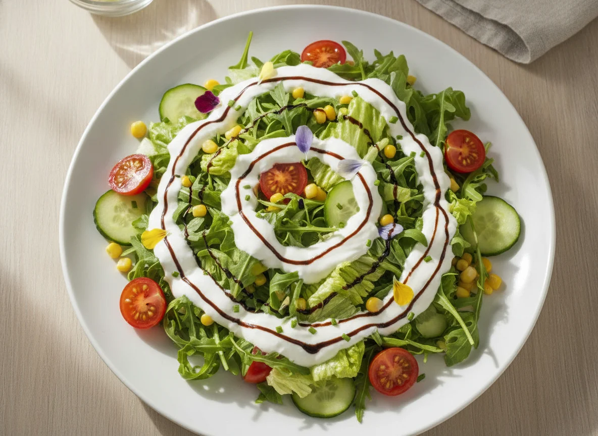 Gemischter Salat mit Rucola und Joghurt-Dressing photo