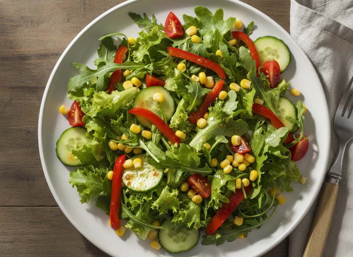 Gemischter Salat mit Rucola und Mais photo