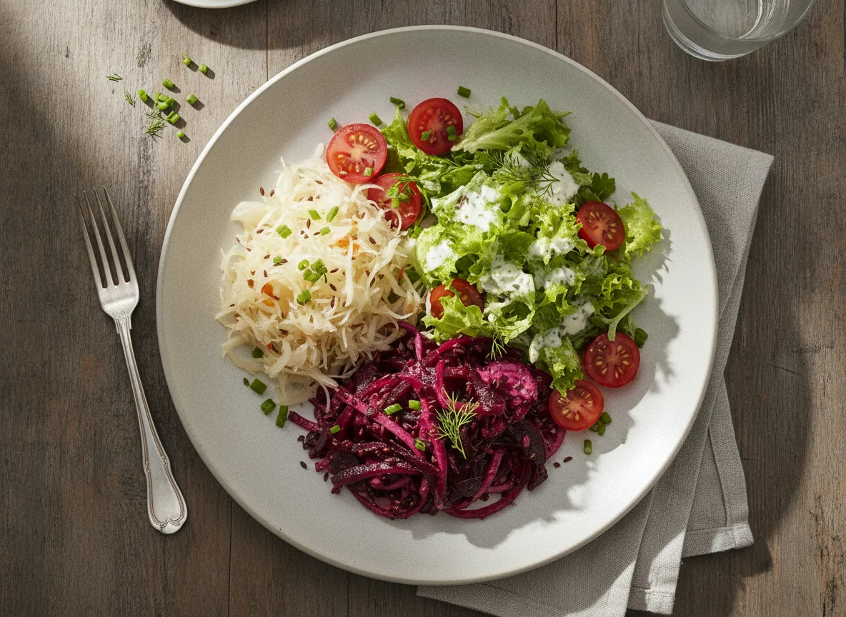 Gemischter Salat mit Sauerkraut und Roter Bete photo