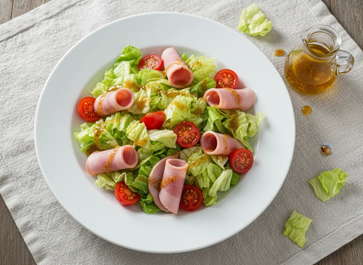 Gemischter Salat mit Schinken und Dressing photo