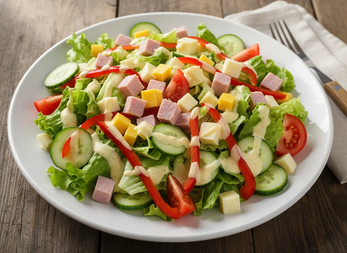 Gemischter Salat mit Schinken und Käse photo