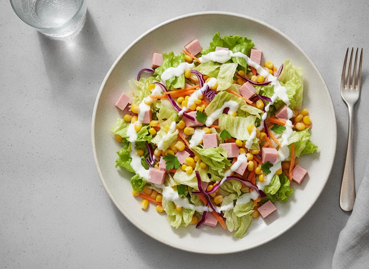 Gemischter Salat mit Schinken und Mais photo