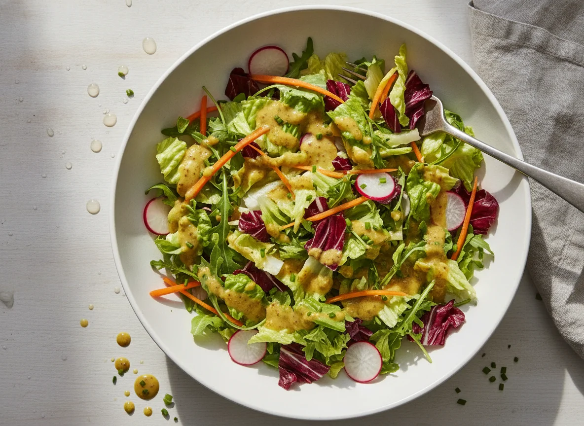 Gemischter Salat mit Senf-Dressing photo