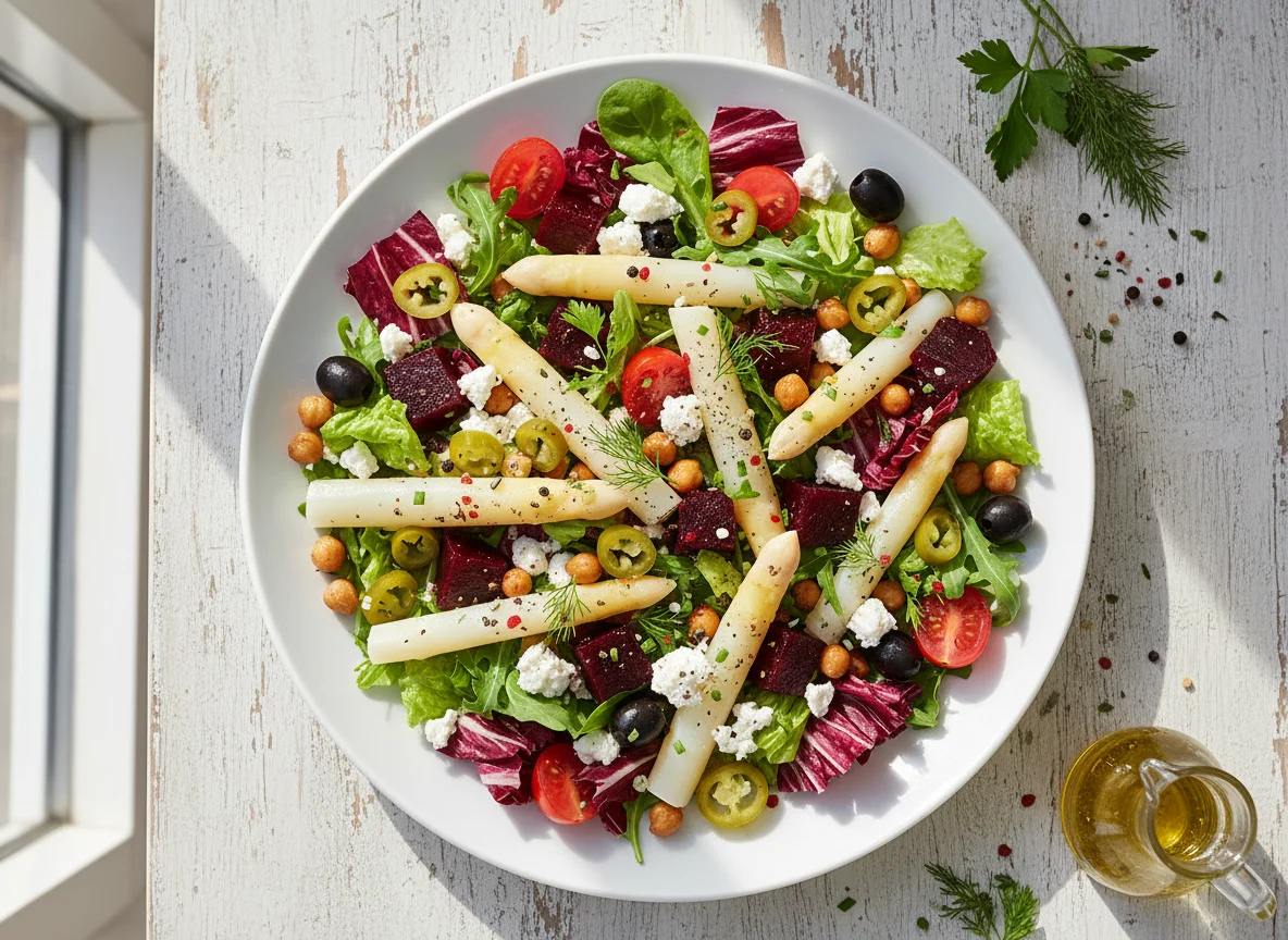 Gemischter Salat mit Spargel und Roter Bete photo