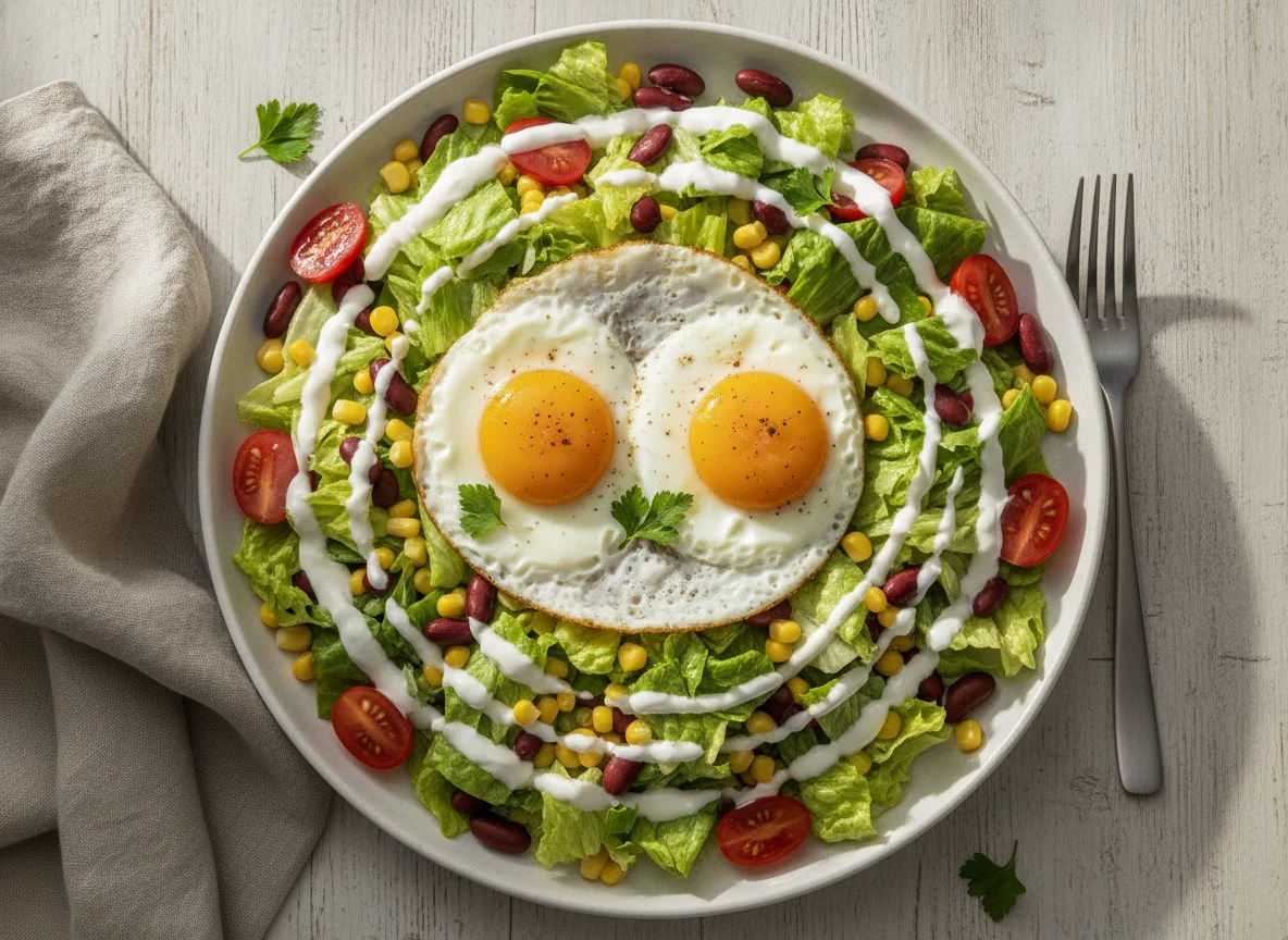 Gemischter Salat mit Spiegelei photo