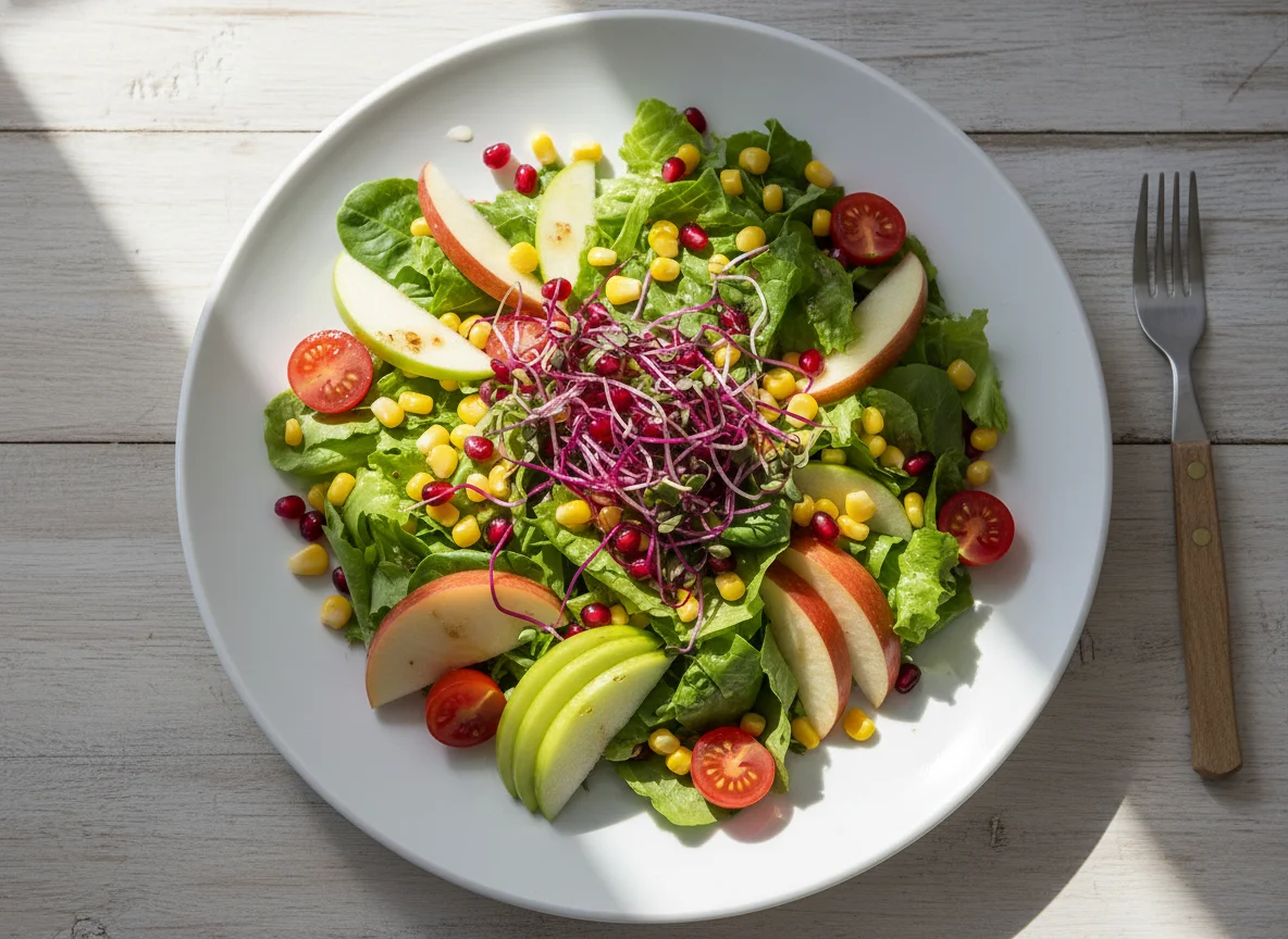 Gemischter Salat mit Sprossen und Früchten photo