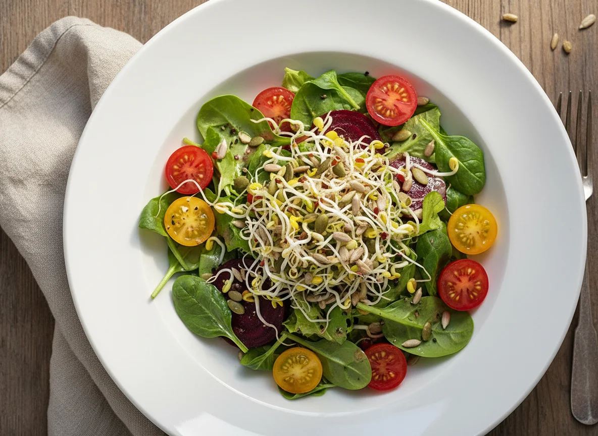 Gemischter Salat mit Sprossen und Kernen photo