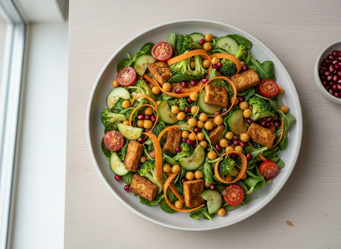 Gemischter Salat mit Tempeh und Kichererbsen photo