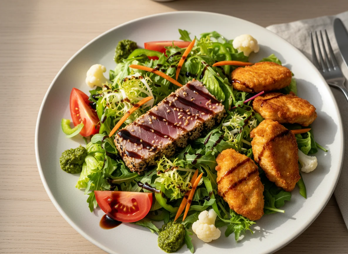 Gemischter Salat mit Thunfisch und Beilagen photo