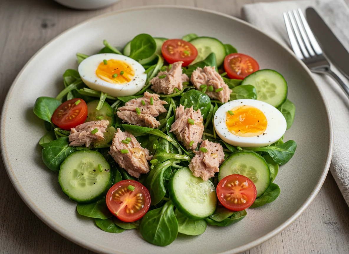 Gemischter Salat mit Thunfisch und Ei photo