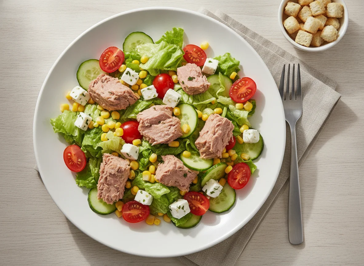 Gemischter Salat mit Thunfisch und Feta photo