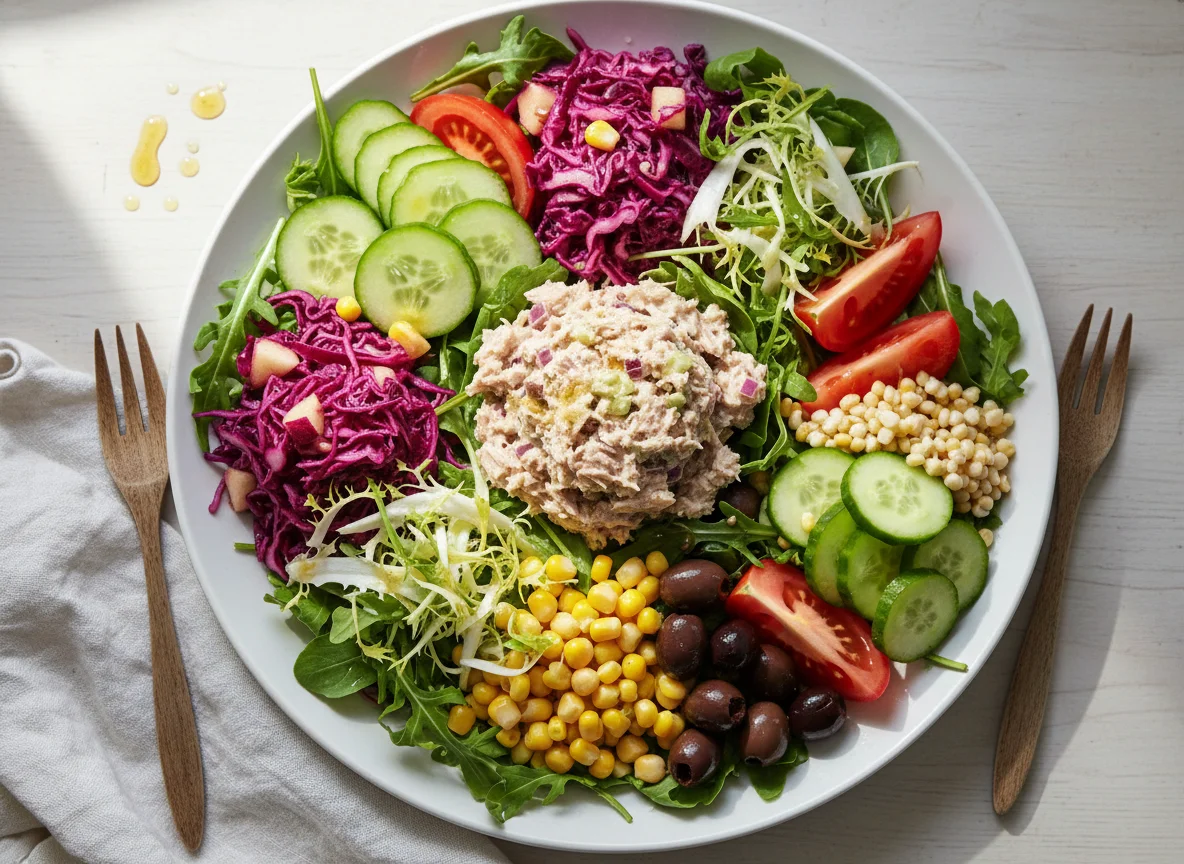 Gemischter Salat mit Thunfisch und Hülsenfrüchten photo