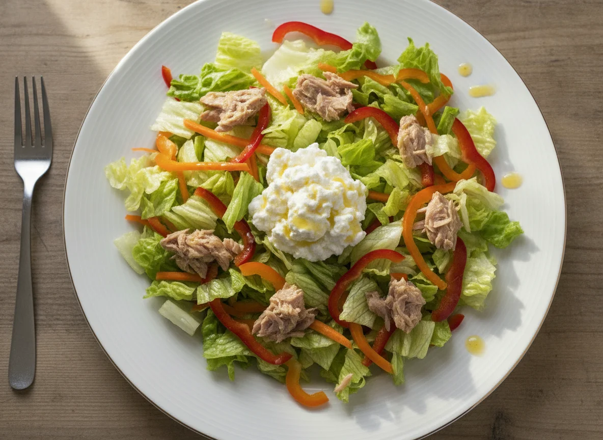 Gemischter Salat mit Thunfisch und Hüttenkäse photo