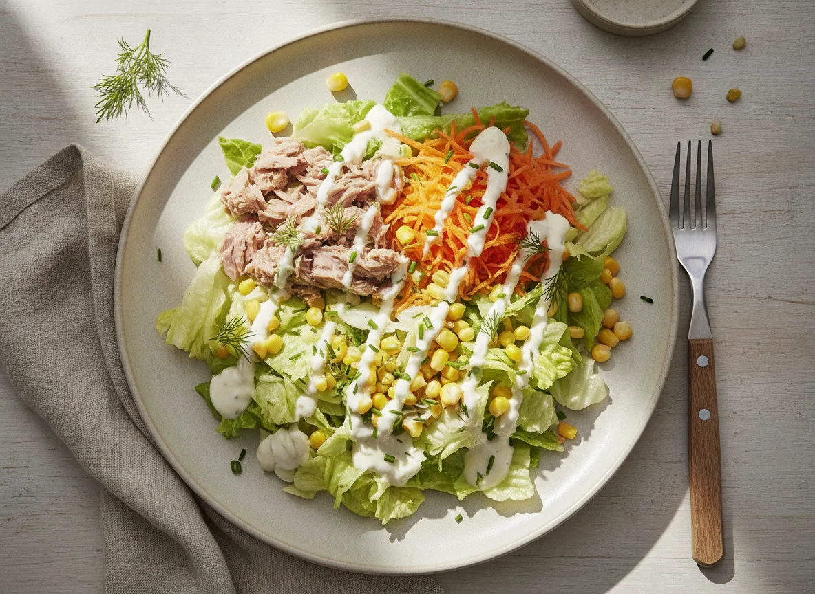 Gemischter Salat mit Thunfisch und Joghurt-Dressing photo
