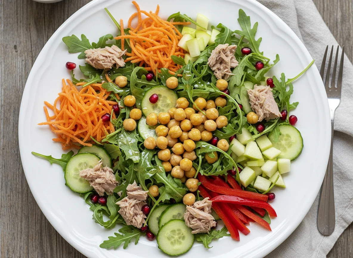 Gemischter Salat mit Thunfisch und Kichererbsen photo