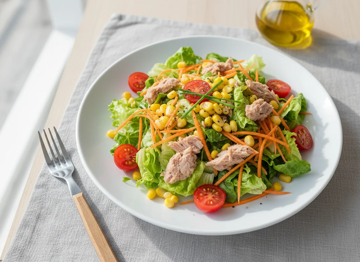 Gemischter Salat mit Thunfisch und Mais photo