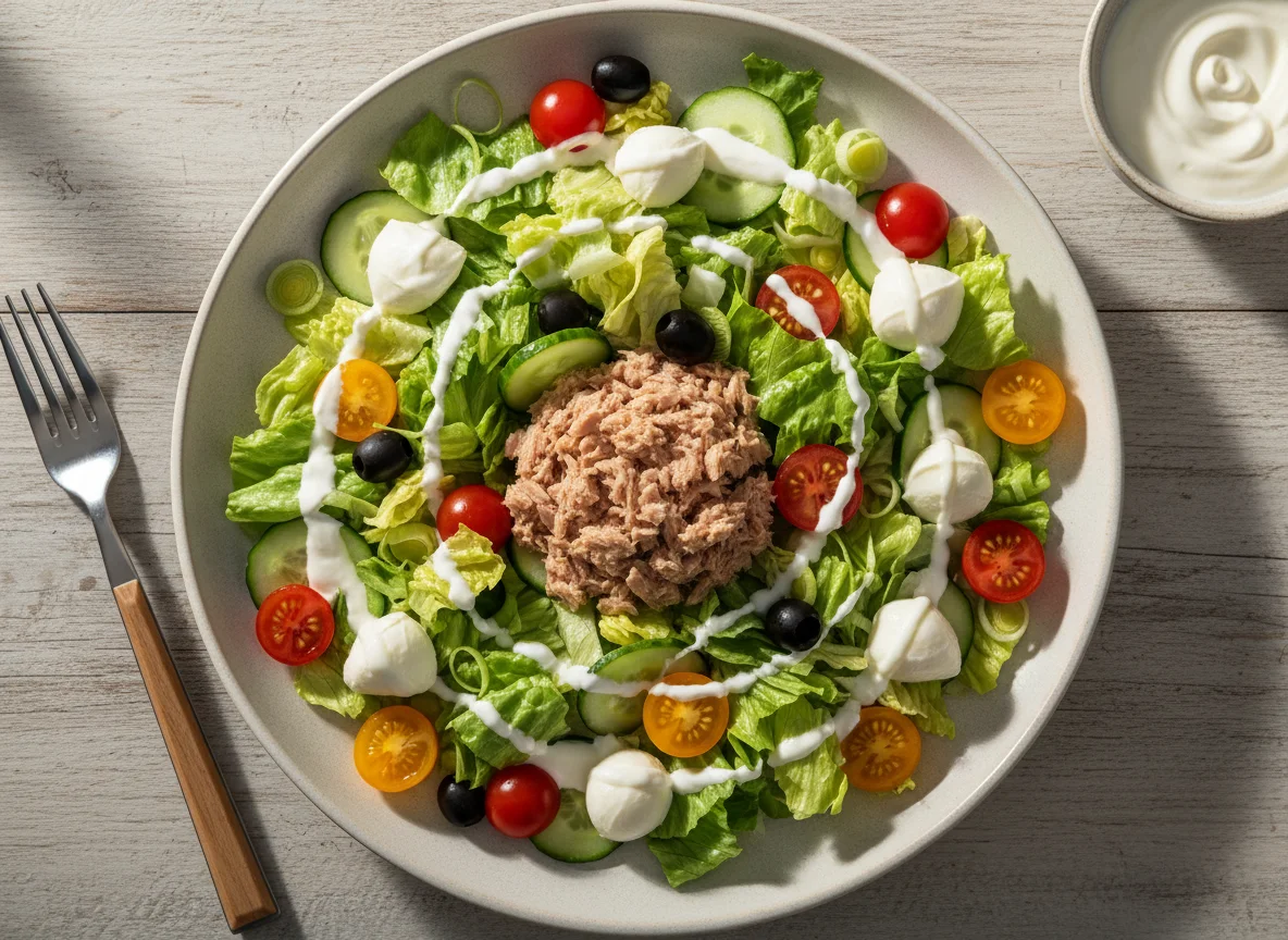 Gemischter Salat mit Thunfisch und Mozzarella photo
